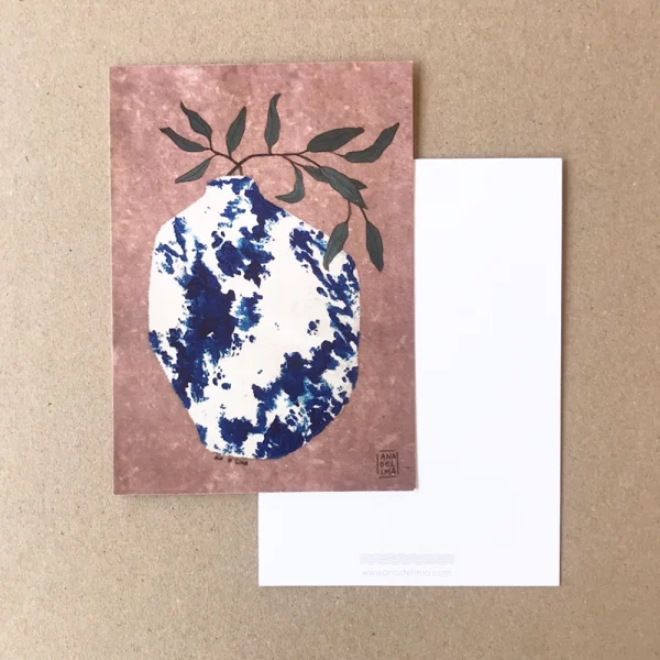 postal que muestran flores y plantas en jarrones cerámica - ilustración inspiración japonesa